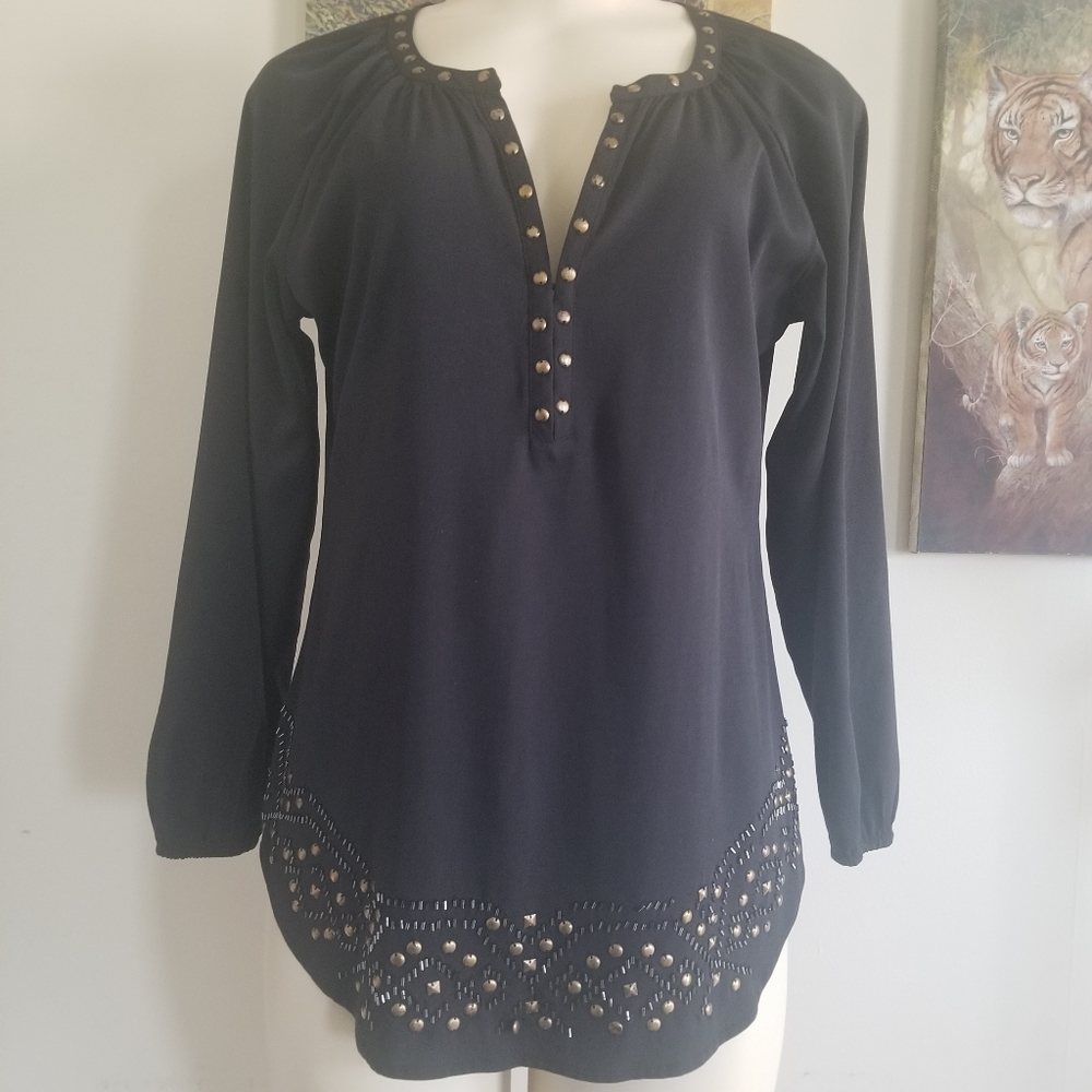 Beach lunch lounge Black long sleeve blouse